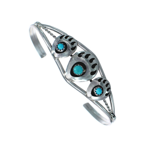 Native American Navajo Turquoise Bear Paw Sterling Silver Bracelet JX123913